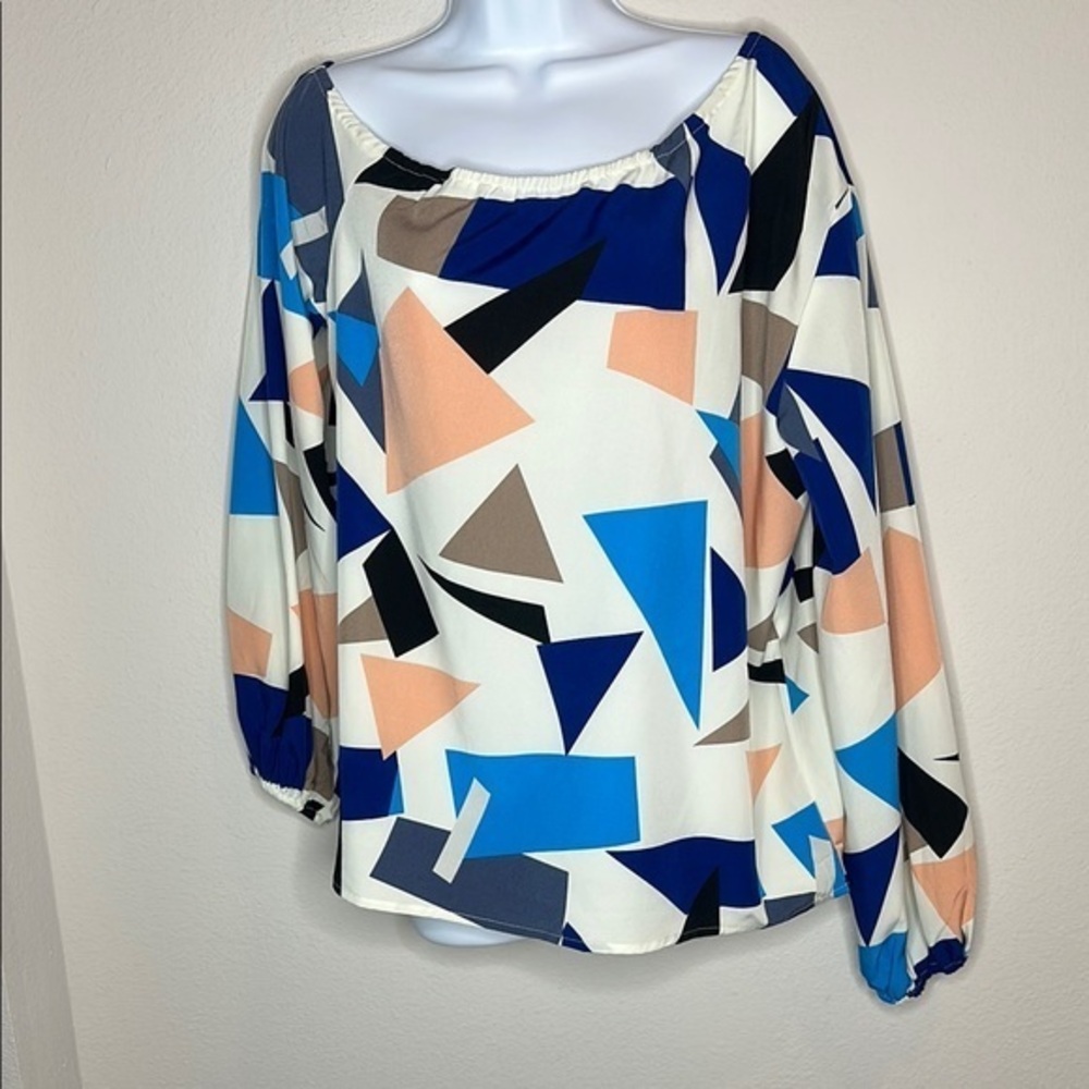 SHEIN Relaxed Blue Graphic Long Sleeve Blouse